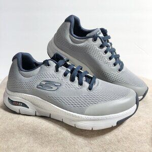 EUC Sketchers Arch Fit Gray Blue Go Walk Lace Up Lightweight Cushioned Sz 7